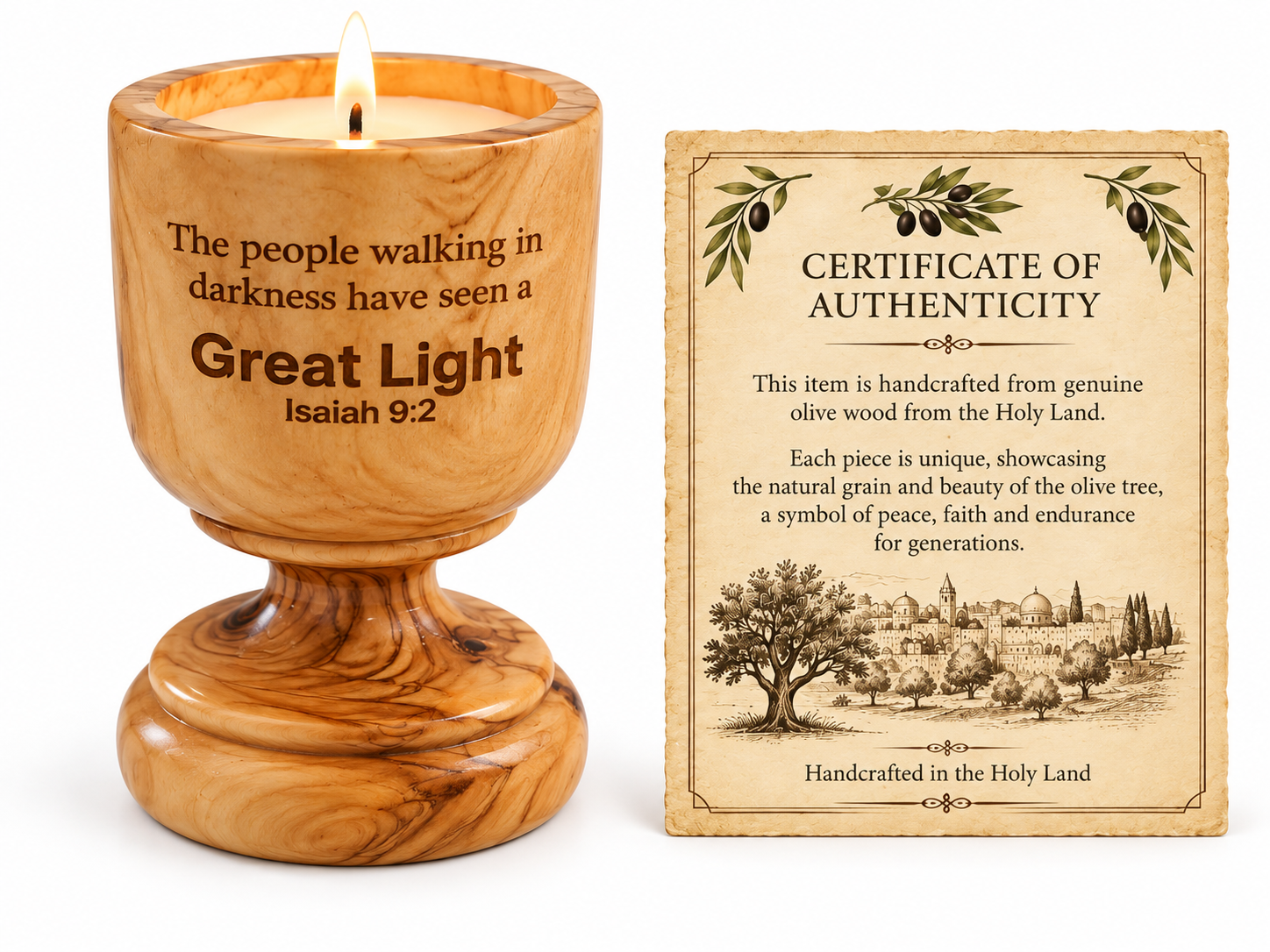 Isaiah 9:2 Olivewood Candle Holder