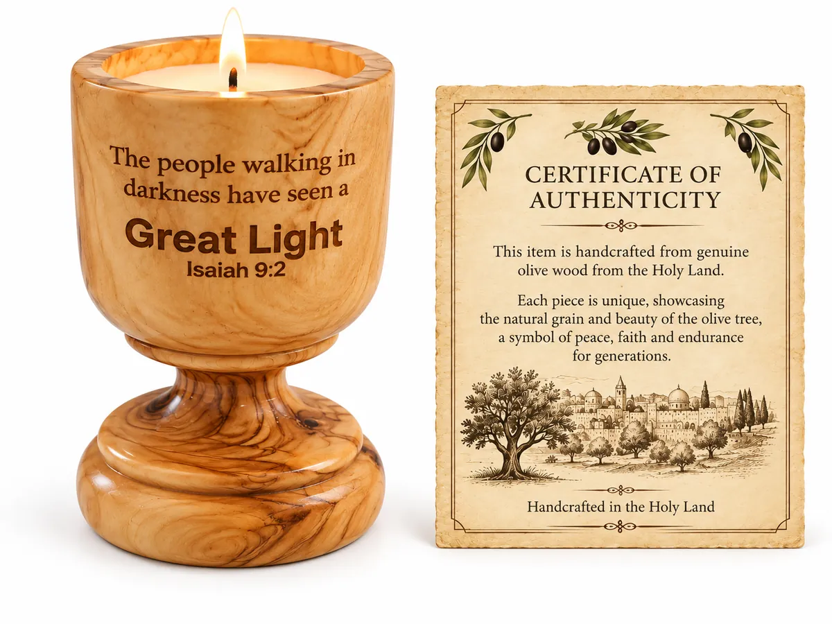 Isaiah 9:2 Olivewood Candle Holder