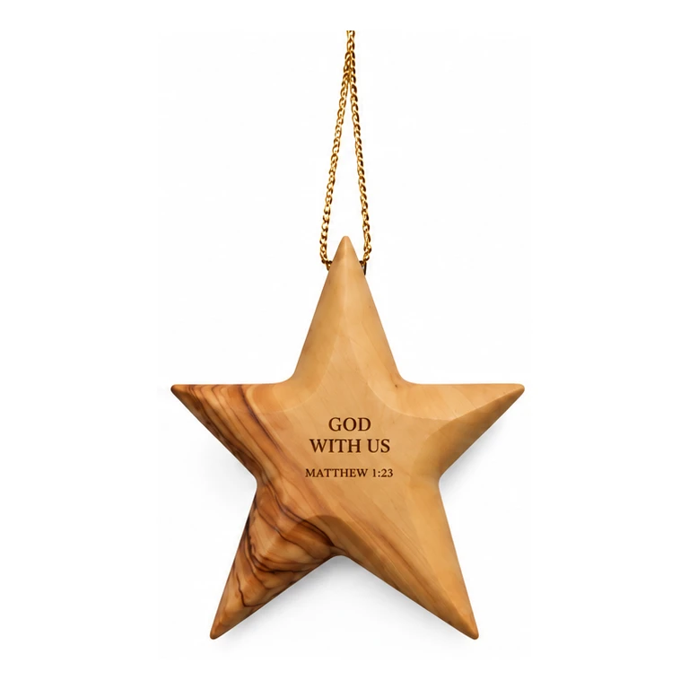 God With Us – Olive Wood Star Ornament — main view