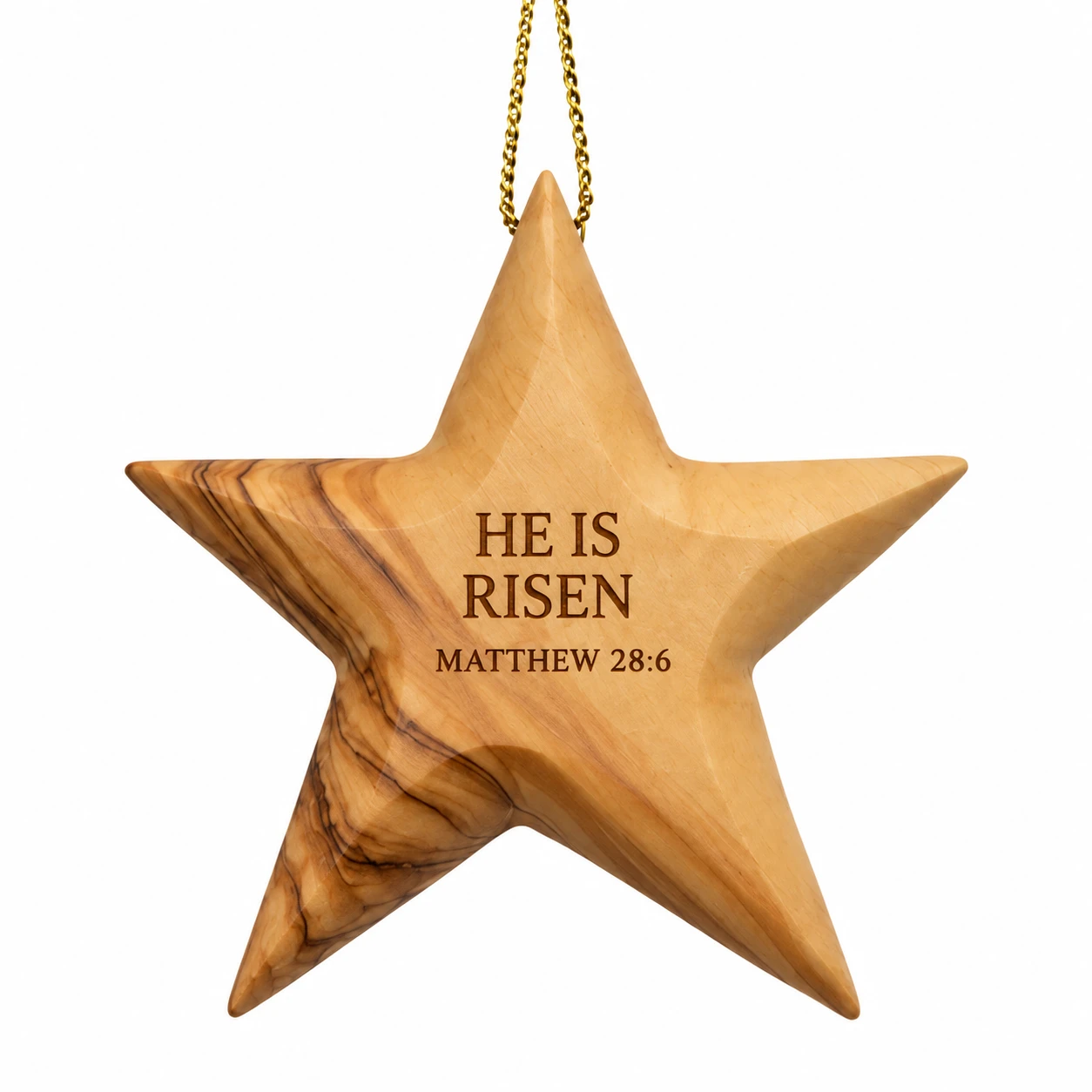 He Is Risen – Olive Wood Star Ornament — main view