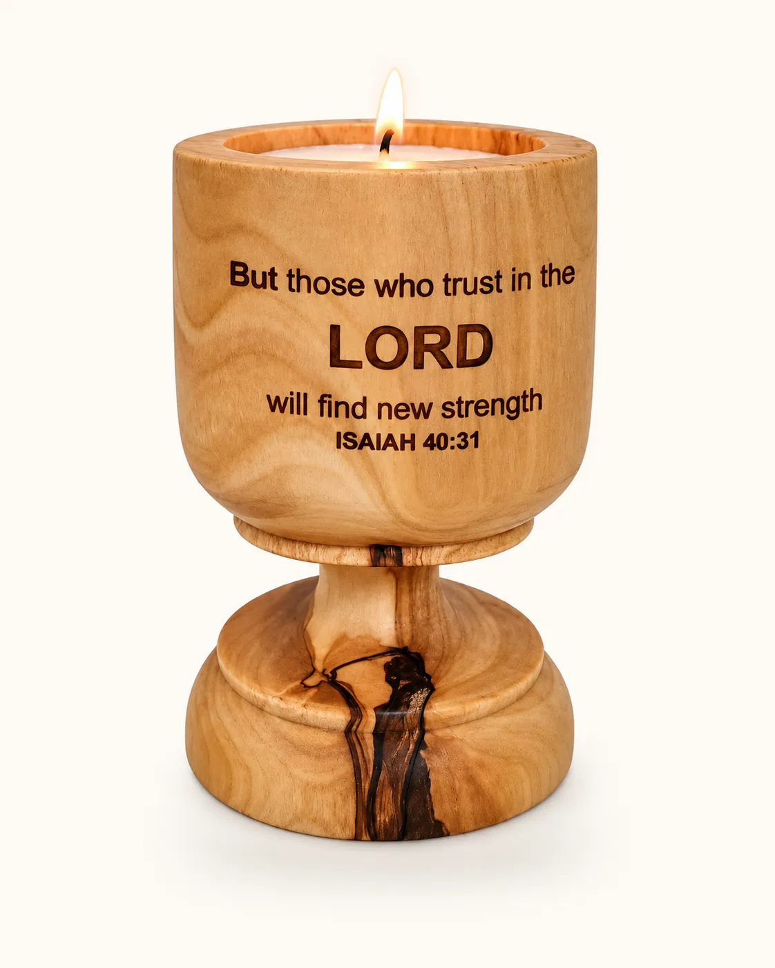 Isaiah 40:31 Blessings Olivewood Candle Holder