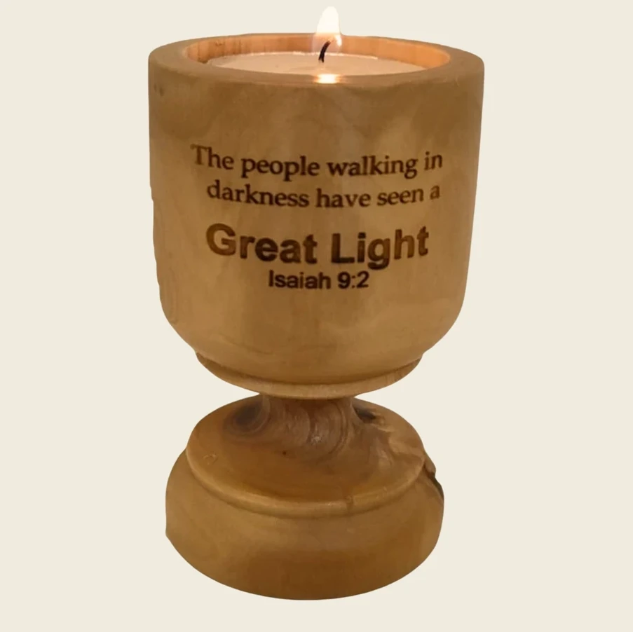 Isaiah 9:2 Olivewood Candle Holder