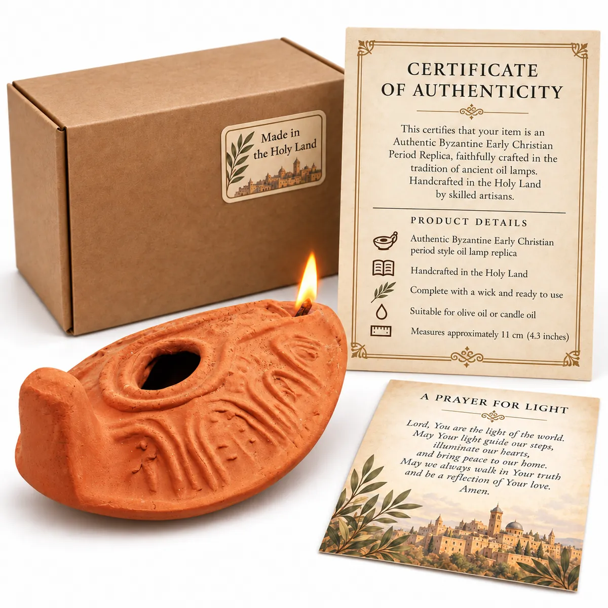Byzantine oil lamp replica with its certificate of authenticity