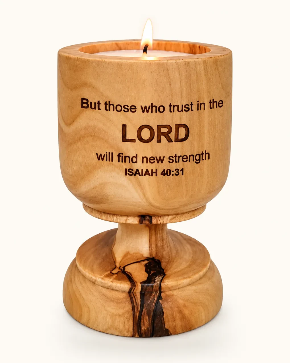 Isaiah 40:31 Blessings Olivewood Candle Holder