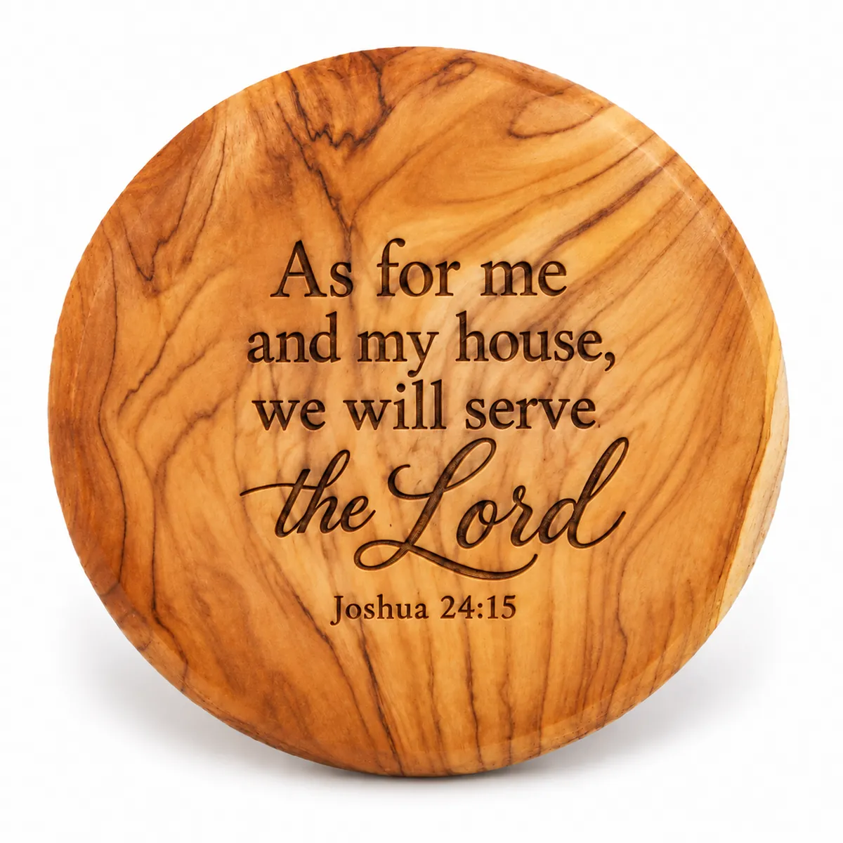 Olive wood coaster engraved As for me and my house, we will serve the Lord, Joshua 24:15