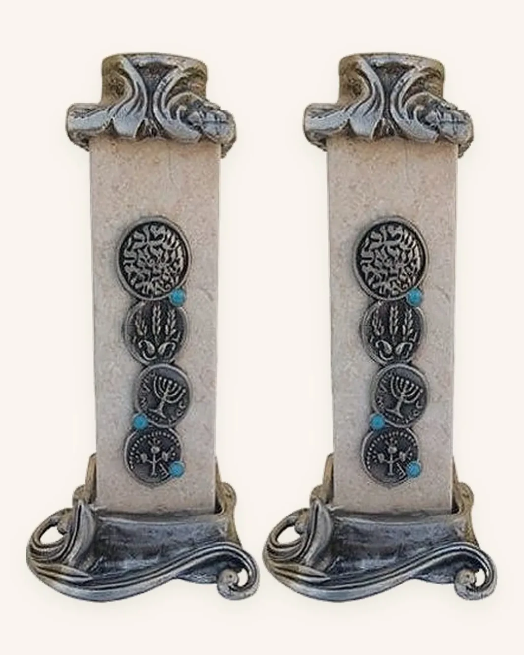 Biblical Coins Jerusalem Stone Candle Holders