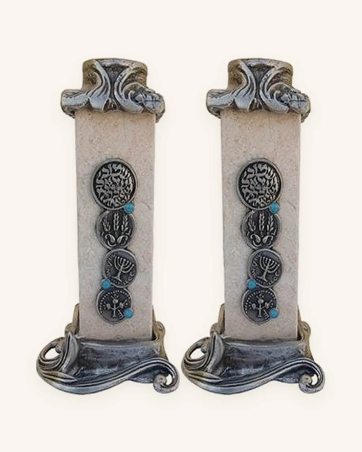 Biblical Coins Jerusalem Stone Candle Holders