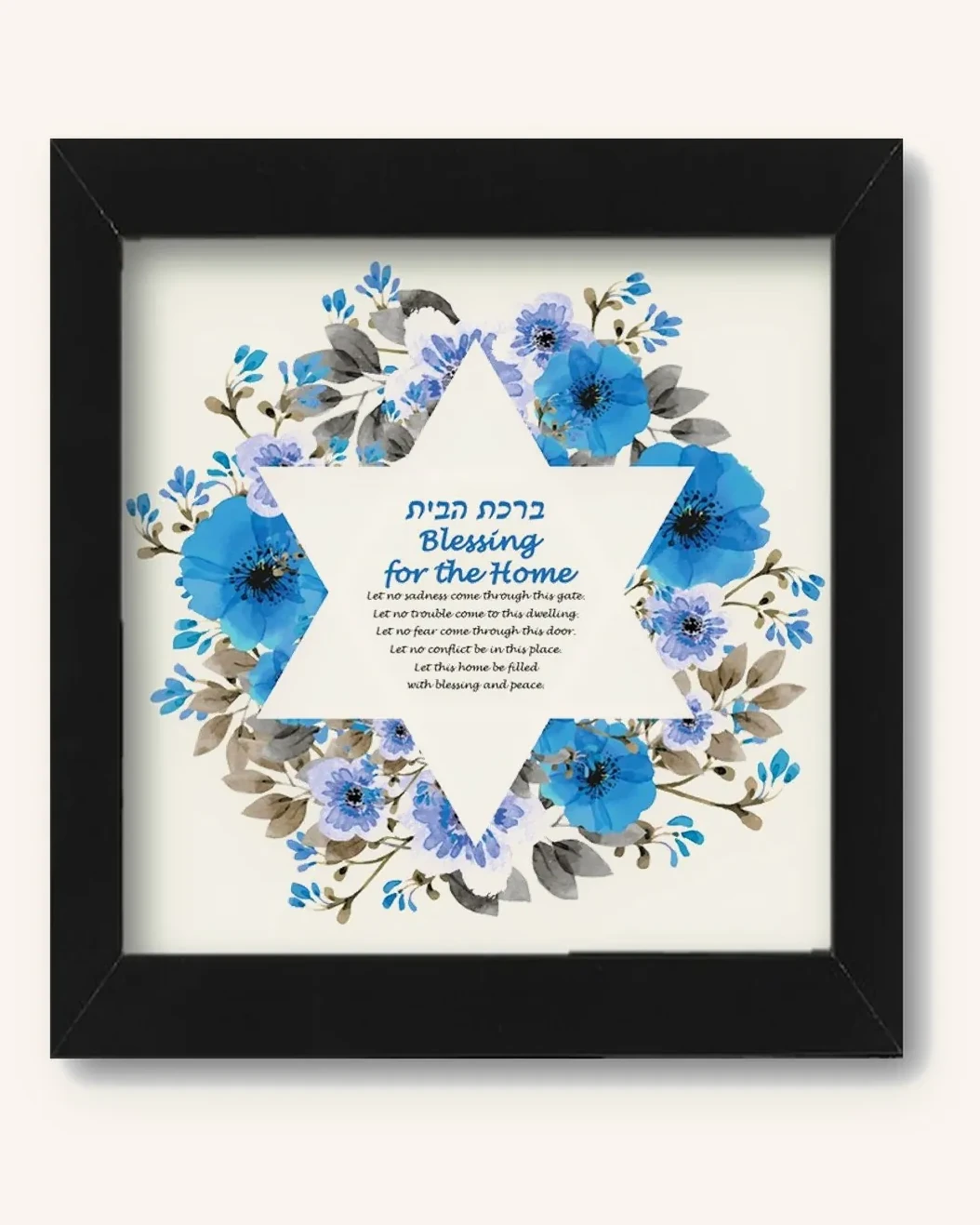 Blue Floral Star of David Art Work