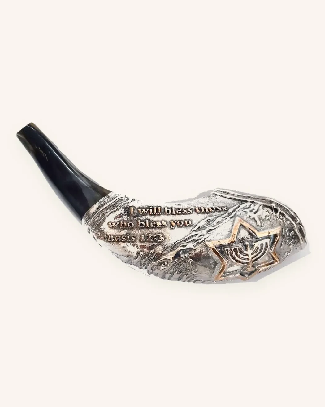 Genesis 12:3 Shofar - Silver and Gold Plated - Large (14"-16")