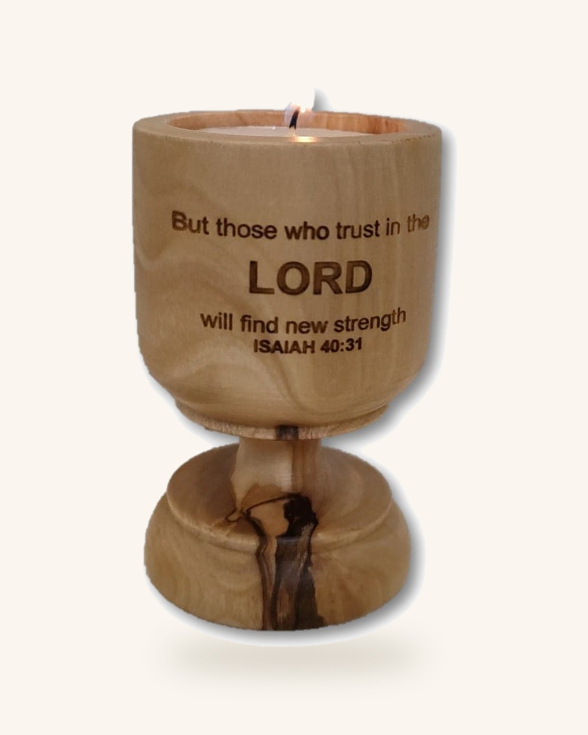 Isaiah 40:31 Blessings Olivewood Candle Holder