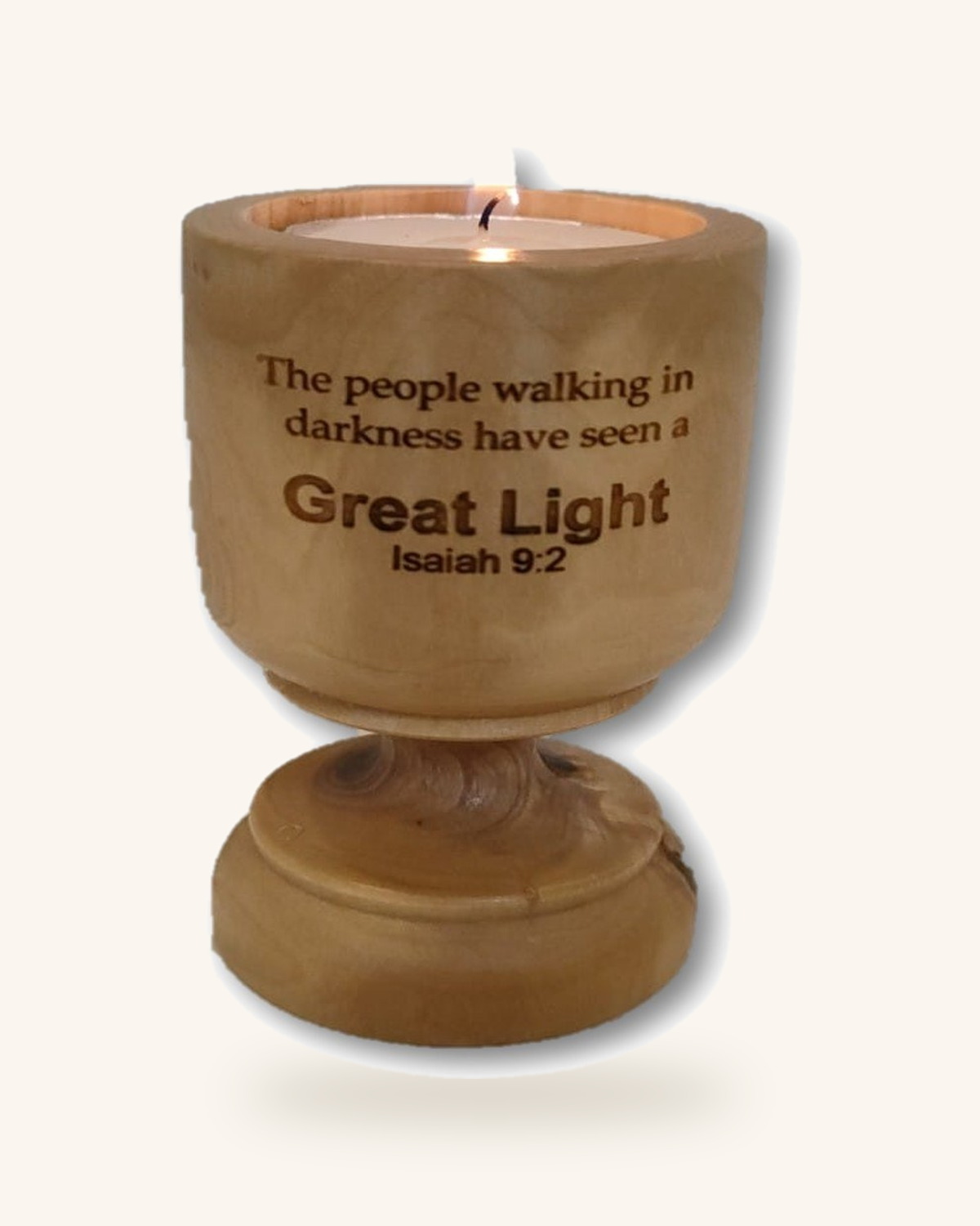 Isaiah 9:2 Olivewood Candle Holder
