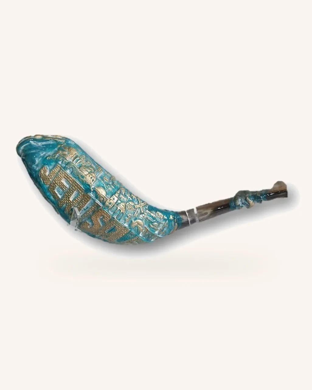 Jerusalem Shofar – Turquoise and Gold Painted