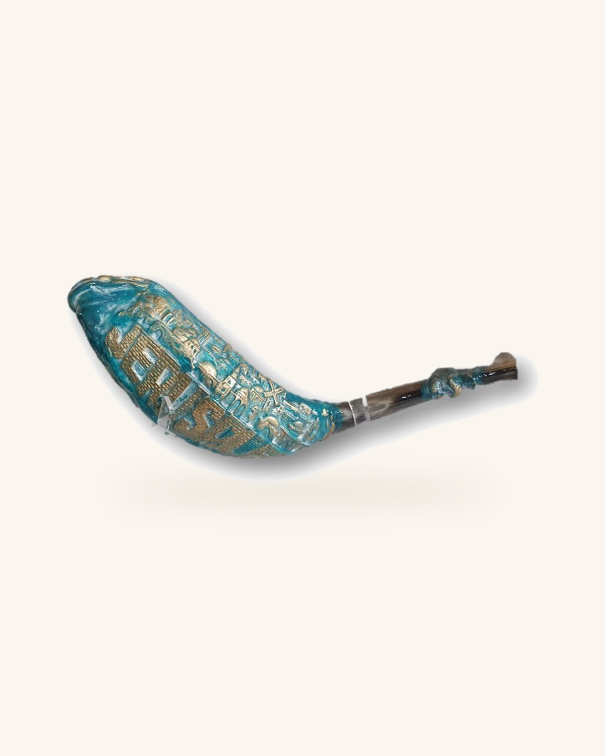 Jerusalem Shofar – Turquoise and Gold Painted