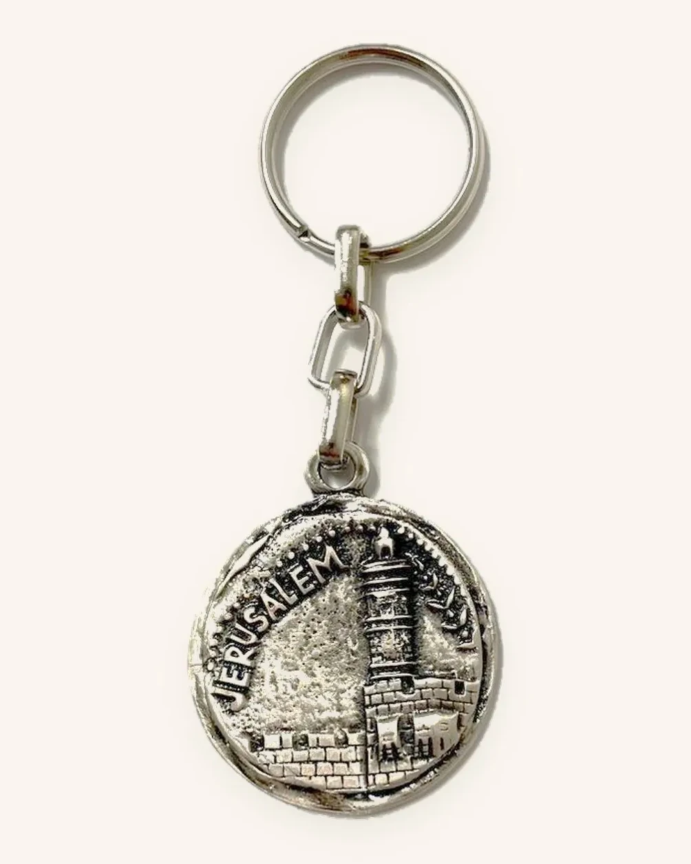 Jerusalem View Silver Keychain
