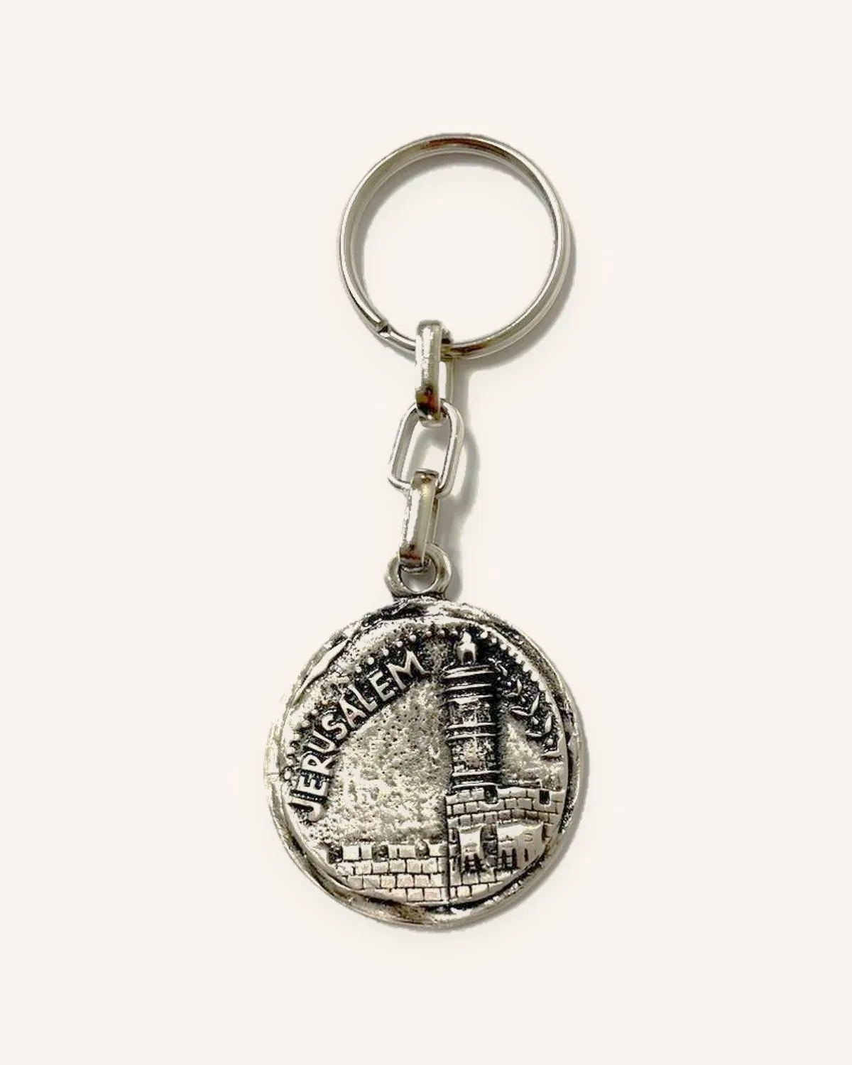 Jerusalem View Silver Keychain