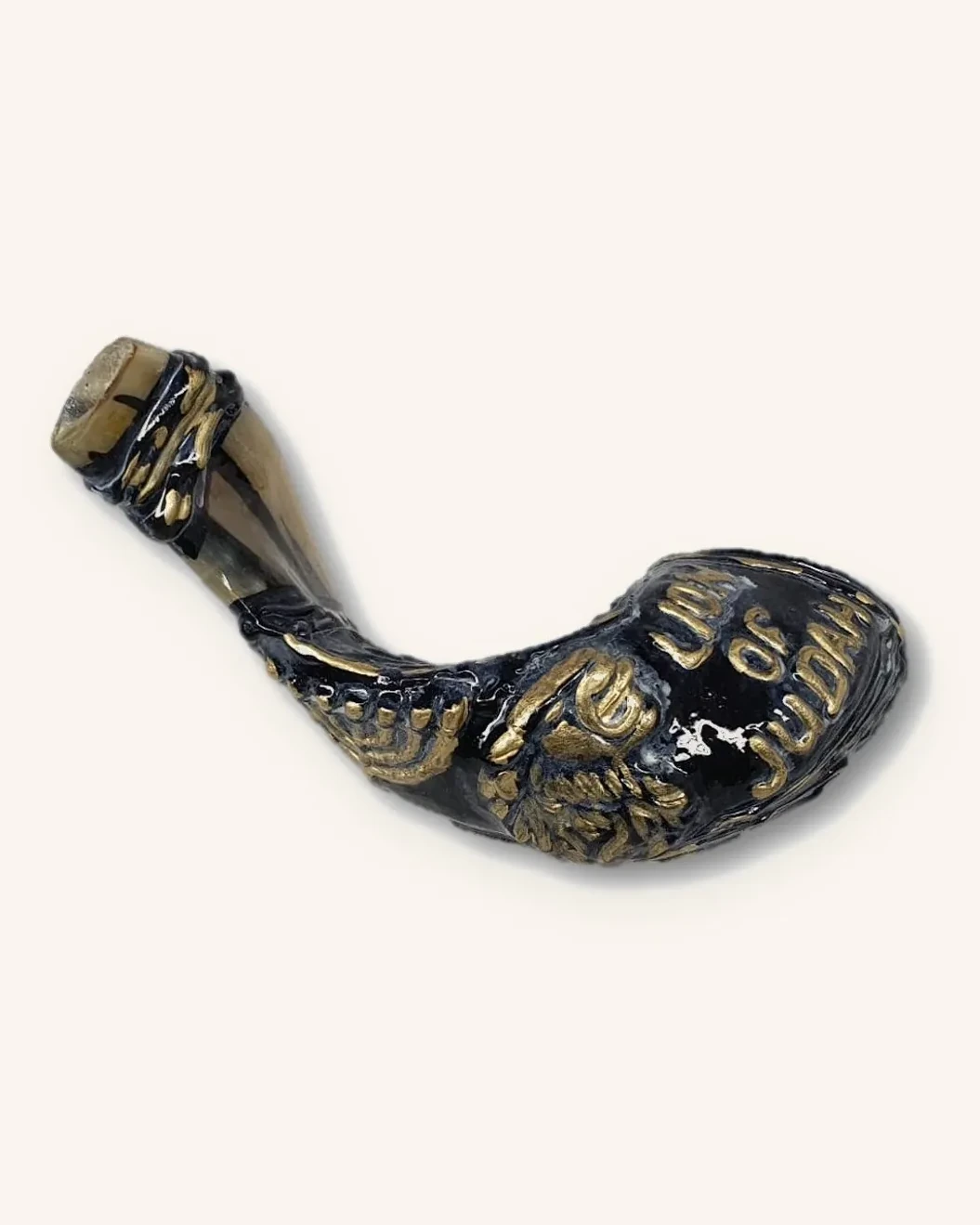 Lion Of Judah Shofar - Black - Gold Painted - Large (14"-16")