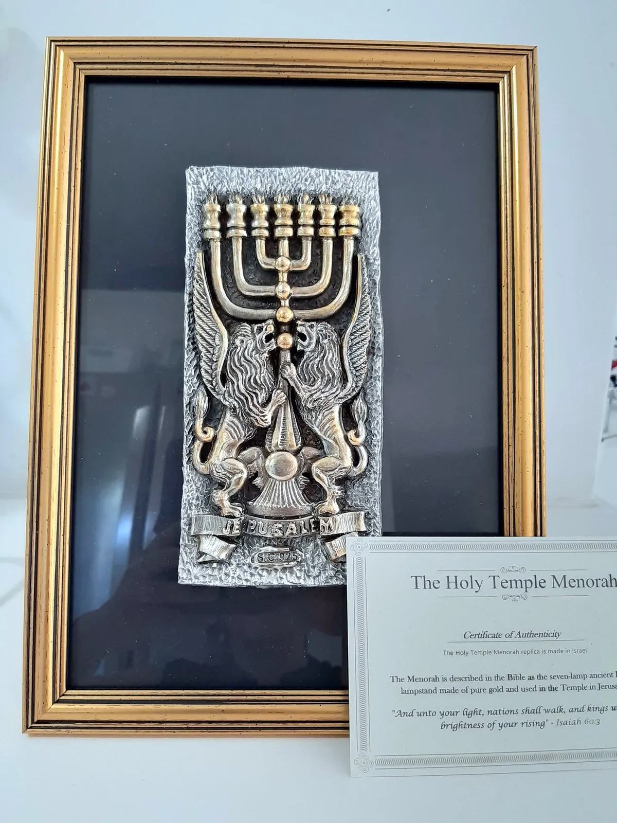 Hand-finished silver and gold Holy Temple Menorah relief