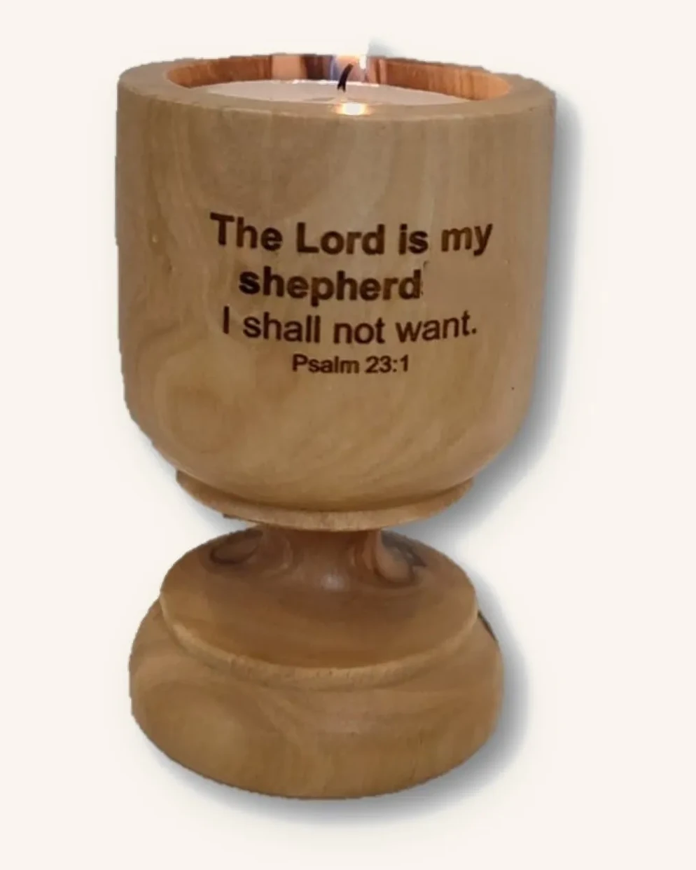 Psalm 23:1 Blessings Olivewood Candle Holder