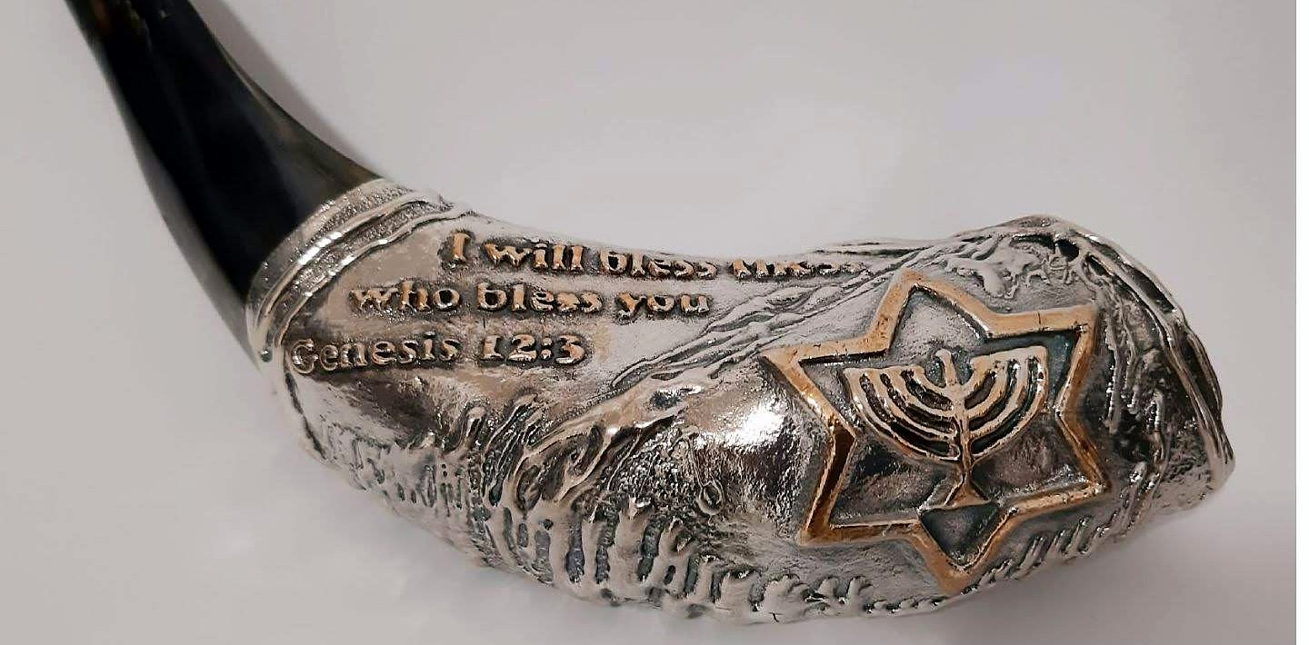 Finished Genesis 12:3 silver-plated shofar