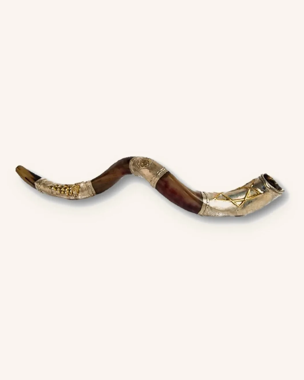 Star Of David Yemenite Shofar - Silver Plated - Small (22"-26")